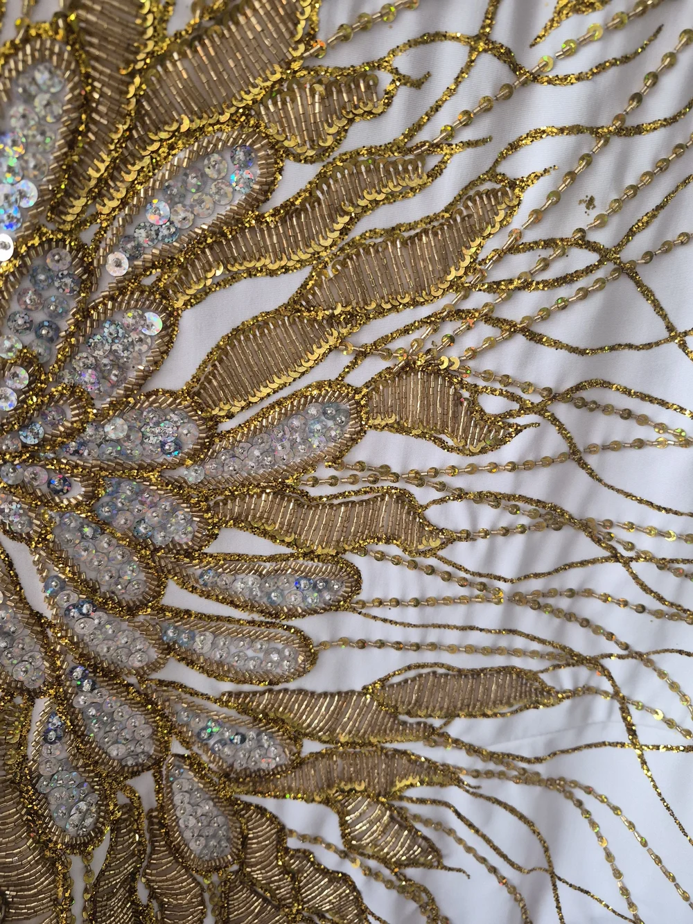 White and Gold Embellished Sleeveless Dress - Picture 3 of 4